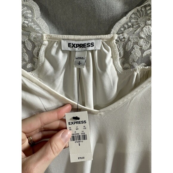 NWT Express Lace Ivory Bodysuit Long Sleeve Size Small Formal V Neck Lace - Picture 4 of 9